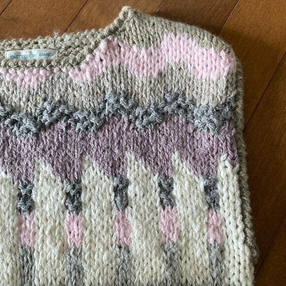 VINTAGE JAMIE SCOTT hand knit round neck vest pink gray purple size Large - Picture 7 of 7